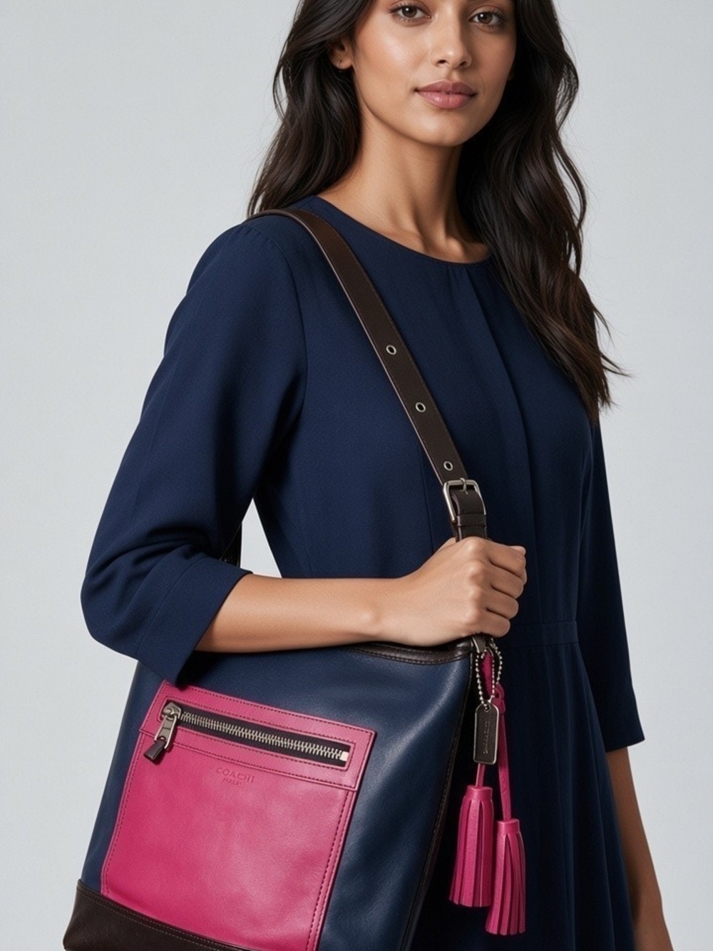 Coach Leather Colorblock Bag with Pink Pocket